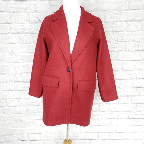 J. Crew Melton Wool Boyfriend Topcoat Red Size 00P - Picture 3 of 16
